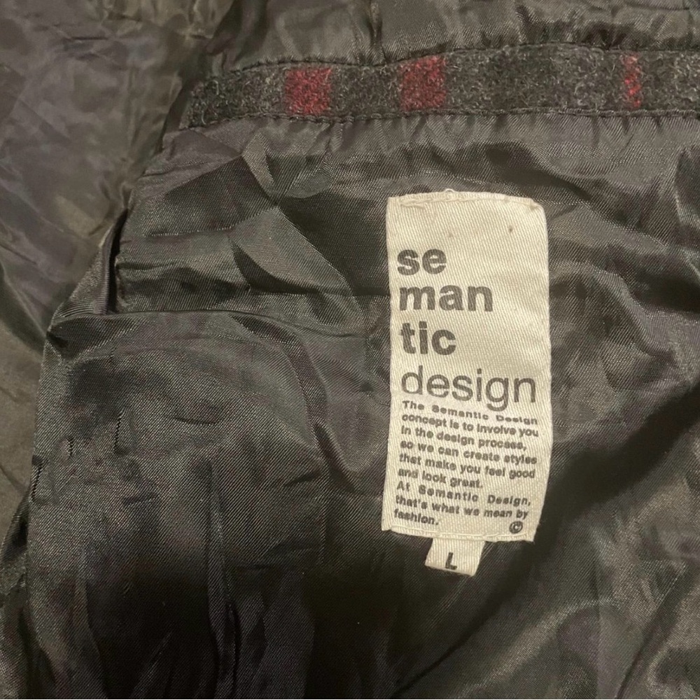 Semantic Design Red Plaid Wool Blend Military Style Jacket with Removable Hood - Picture 6 of 8